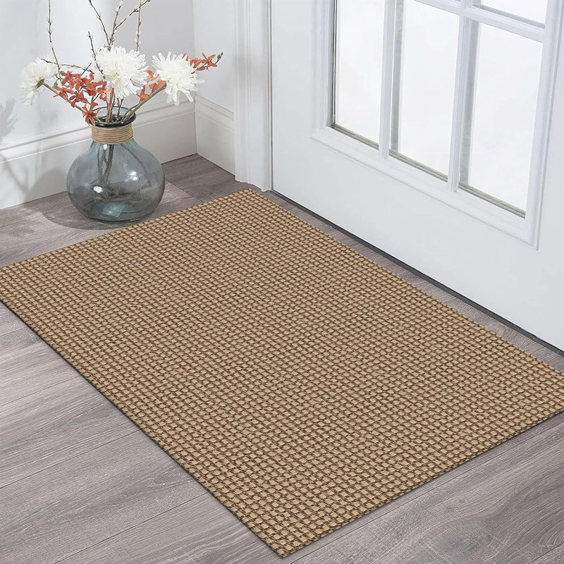 Washable Kitchen Mats Rubber Backed Non Slip, Tan, Rectangle 2' x 3'