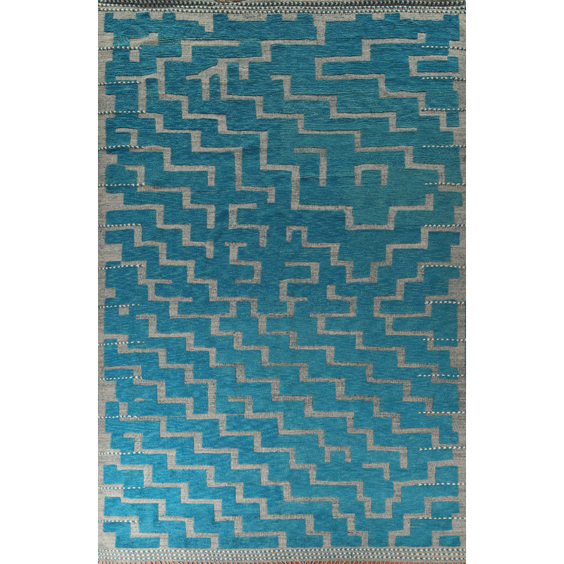 Tapis marocain moderne abstrait bleu et gris 12 x 16