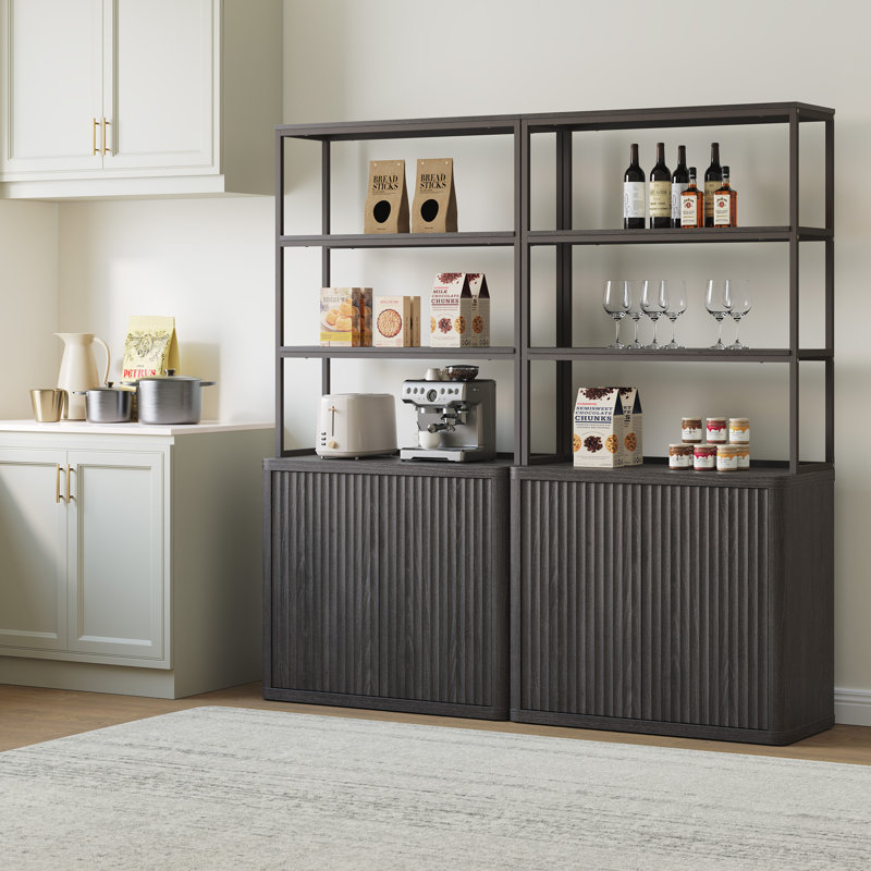 Cesiro 70.8'' H X 34.6'' W 5-Tier Storage Bookcase With Adjustable Shelves, Dark Grey Alder, 2 Pieces