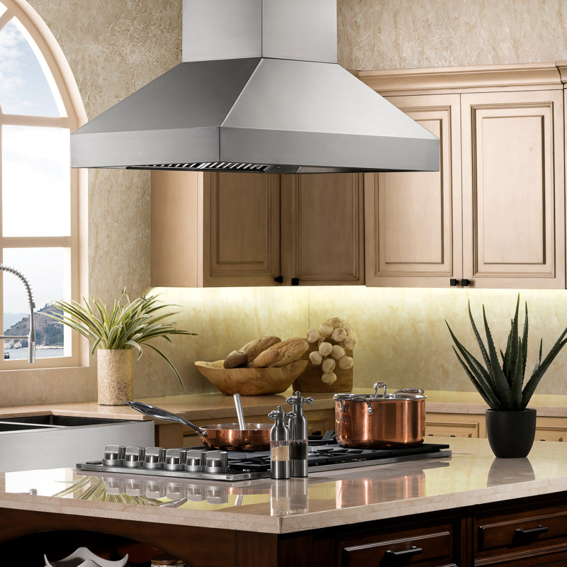 36" Professional Outdoor 500 CFM Ducted Island Range Hood in Brushed 304 Stainless Steel