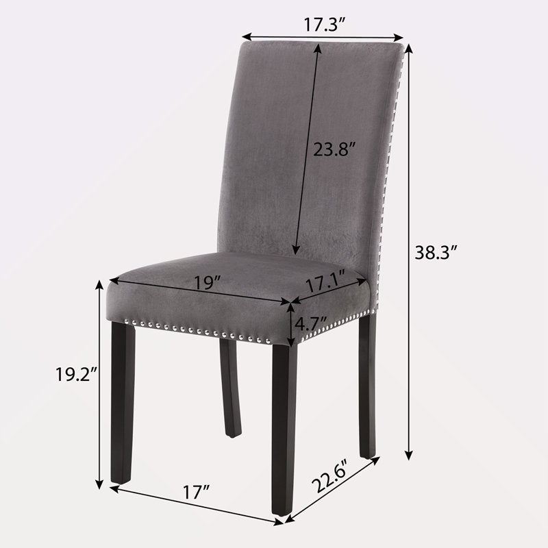 Chaise de salle à manger contemporaine en velours avec garniture cloutée, ensemble de 2, Bleu
