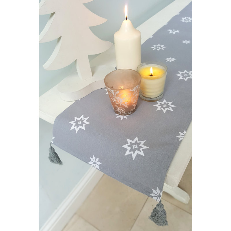 Fern Christmas Table Runner, Silver/Grey