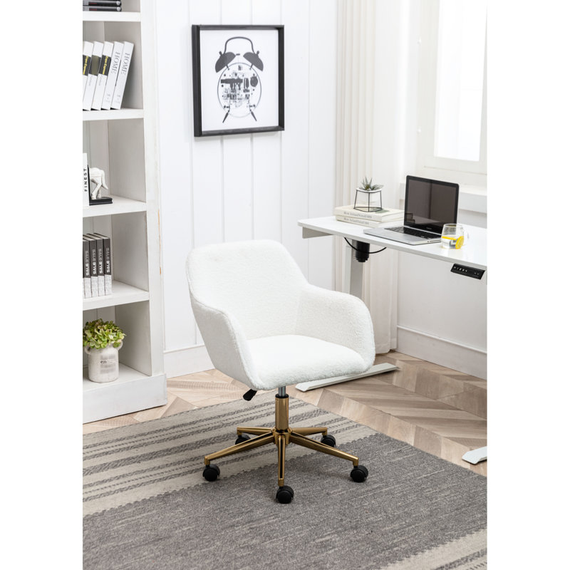 Chaise de bureau avec fonction pivotante à 360 °, hauteur réglable, pieds en métal doré, roue universelle, tissu de style moderne pour l'intérieur et matériaux modernes