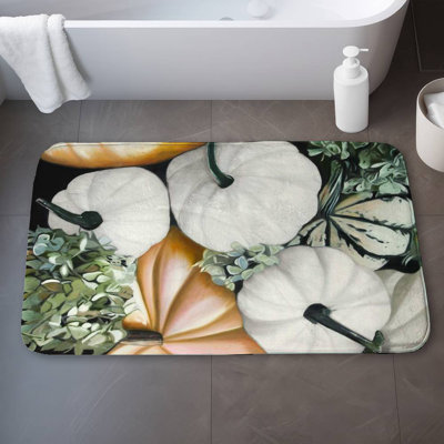 Fall pumpkins Bath Mat with Non-Slip Backing - Quick Dry Memory Foam Bathroom Rug - Absorbent - Modern Plush Spa-Style - Machine Washable