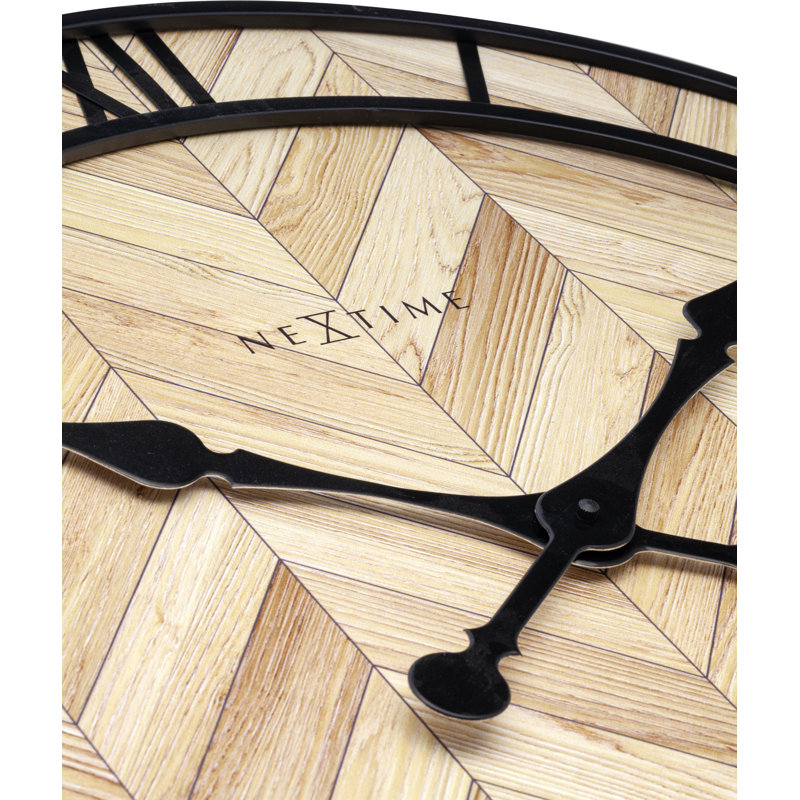 Très grande horloge murale 23 po, Bois clair / noir