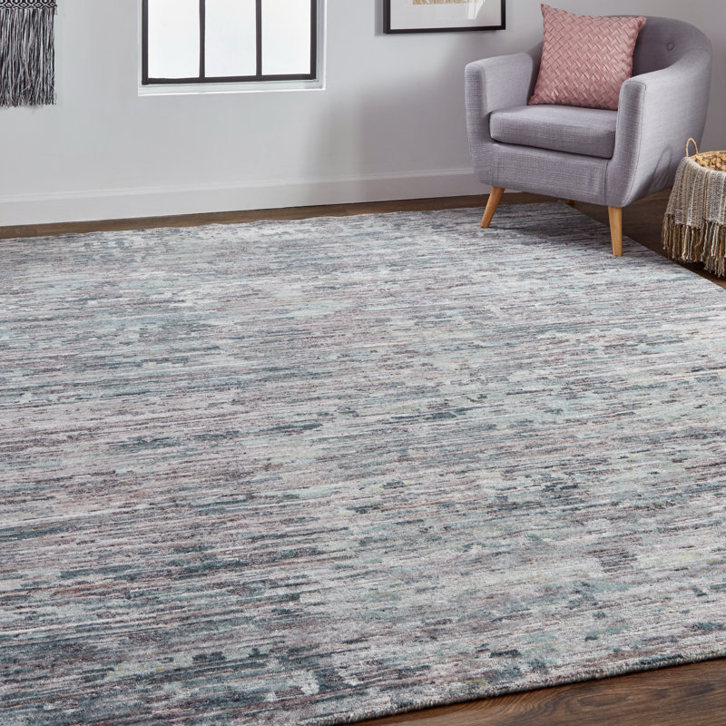 Tapis abstrait en laine noué à la main gris foncé, Rectangle 8 pi 6 po x 11 pi 6 po