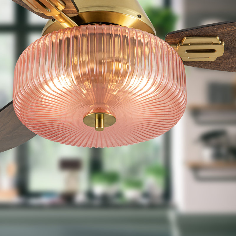 42"W Eliora LED Indoor Ribbed Glass Globe Ceiling Fan With Remote Control - House of Hampton®, Pink