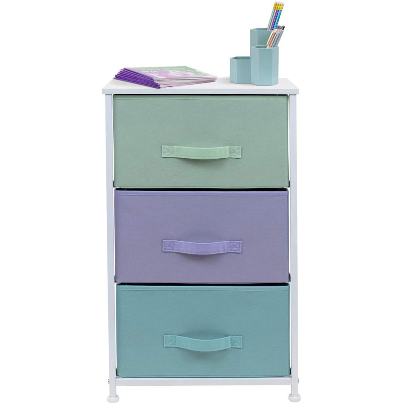 Sorbus Pastel White 3-Drawer Nightstand with Steel Frame