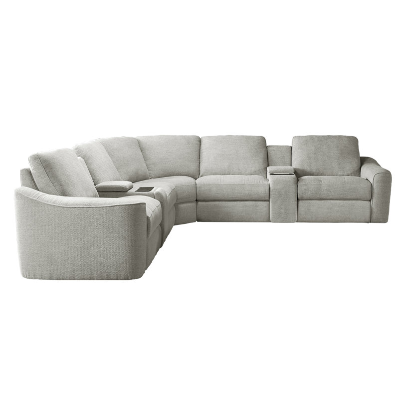 7-piece Upholstered Reclining Corner Sectional With Storage& Cup Holder & Wireless Charging, Gray Green Polyester