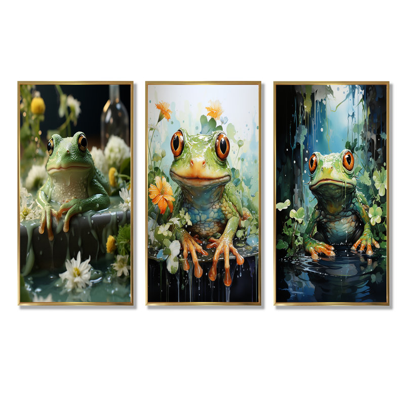 Froggy de salle de bain, Cadre flottant doré, H 28 po x l 36 po