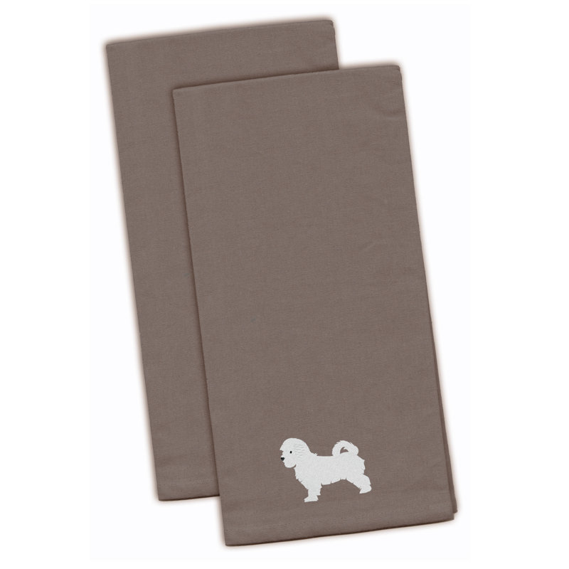 Serviette de cuisine en maltais brodé, Gris, H 28 po x l 19 po x P 0,1 po