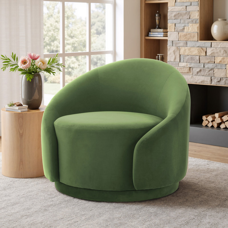 Aunna Upholstered Swivel Barrel Chair, Green Velvet