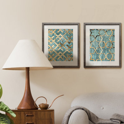 Géométrie dorée, ensemble de 2 reproductions d’art graphique encadrées sur papier