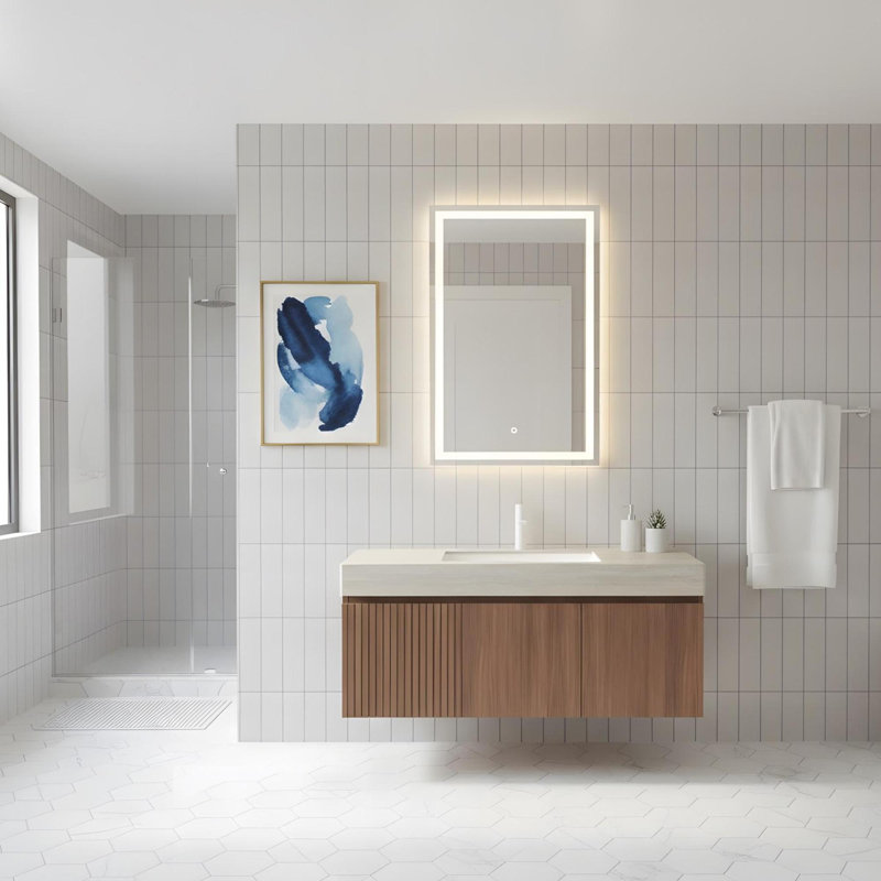 Meuble-lavabo mural 48 po avec lavabo, Espresso, Travertin Roma