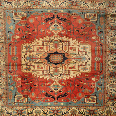 Tapis oriental orange / bleu