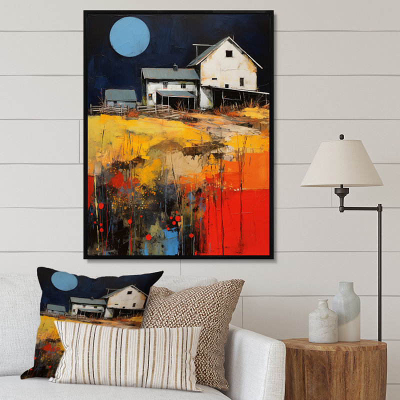 «Farmhouse Abstract Agrarian - Farmhouse, art mural sur toile, H 20 po x l 12 po x P 1 po, Cadre flottant noir