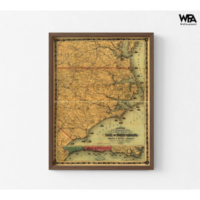 «Eastern North Carolina 1861», carte antique de la Caroline du Nord, reproduction d'art rustique de ferme, art mural encadré de restaurant ancien, idée de chambre à coucher principale 4 x 6 po