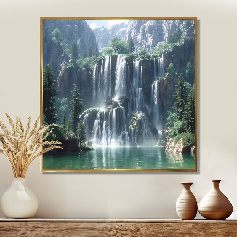 Claypoole - cascade, art mural, Toile avec cadre flottant or, H 36 po x l 36 po x P 1,5 po