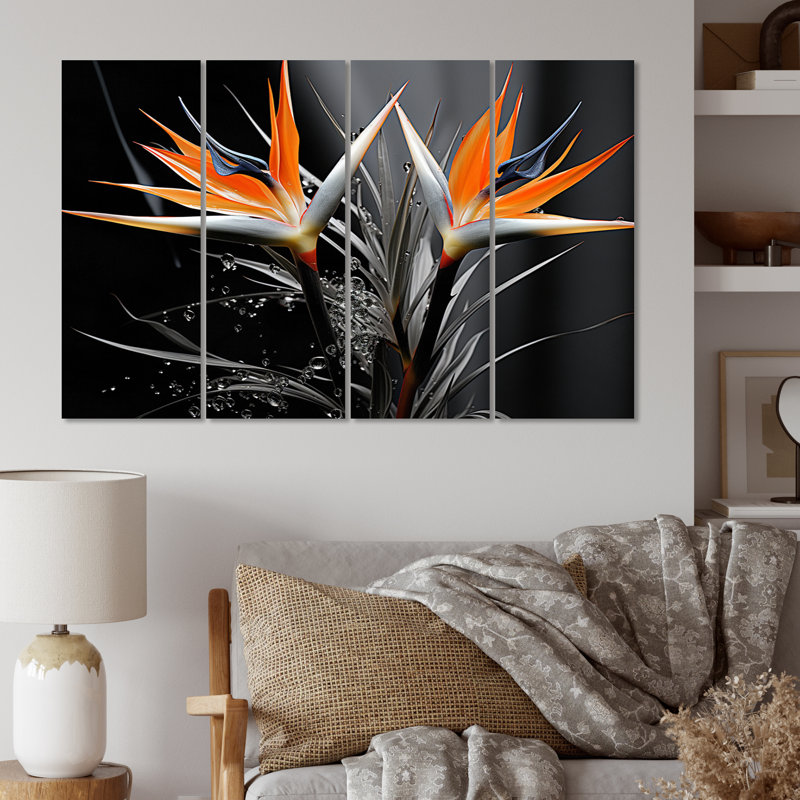 Birds of Paradise Exotic - Ensemble de décoration murale floral en métal