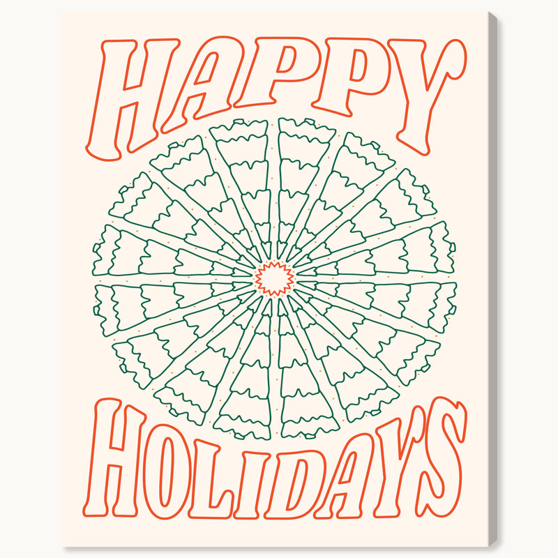 Holiday Green and Red Canvas Print with Pine Tree Design, 16" x 20"