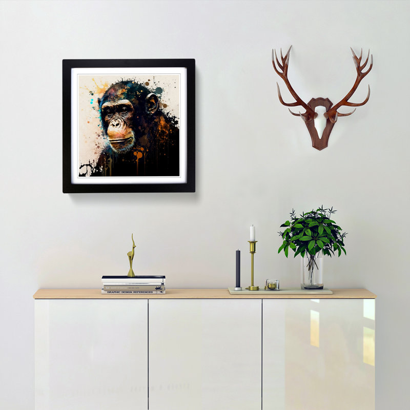 Monkey Abstract Expressionism - Framed Print, Black