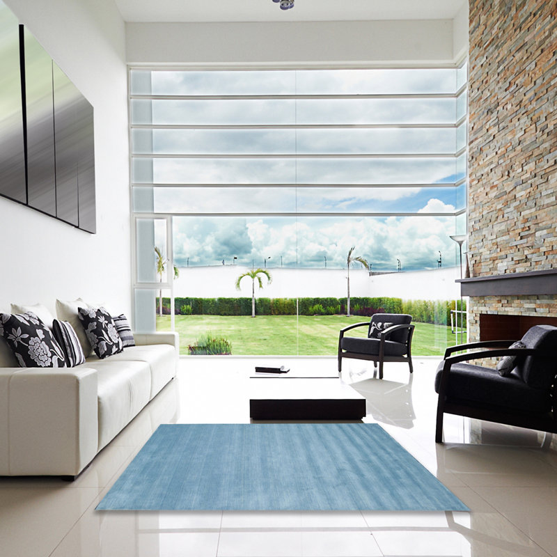 Tapis bleu ciel contemporain, Carré 4 pi