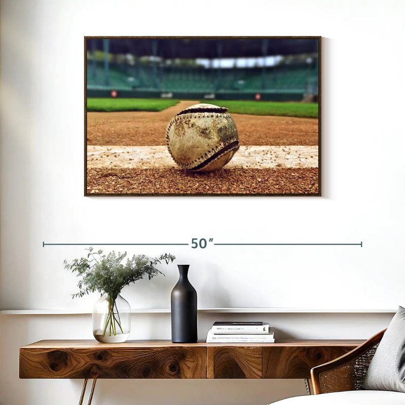 Baseball In Stadium, 37" X 25", Floating Frame Walnut