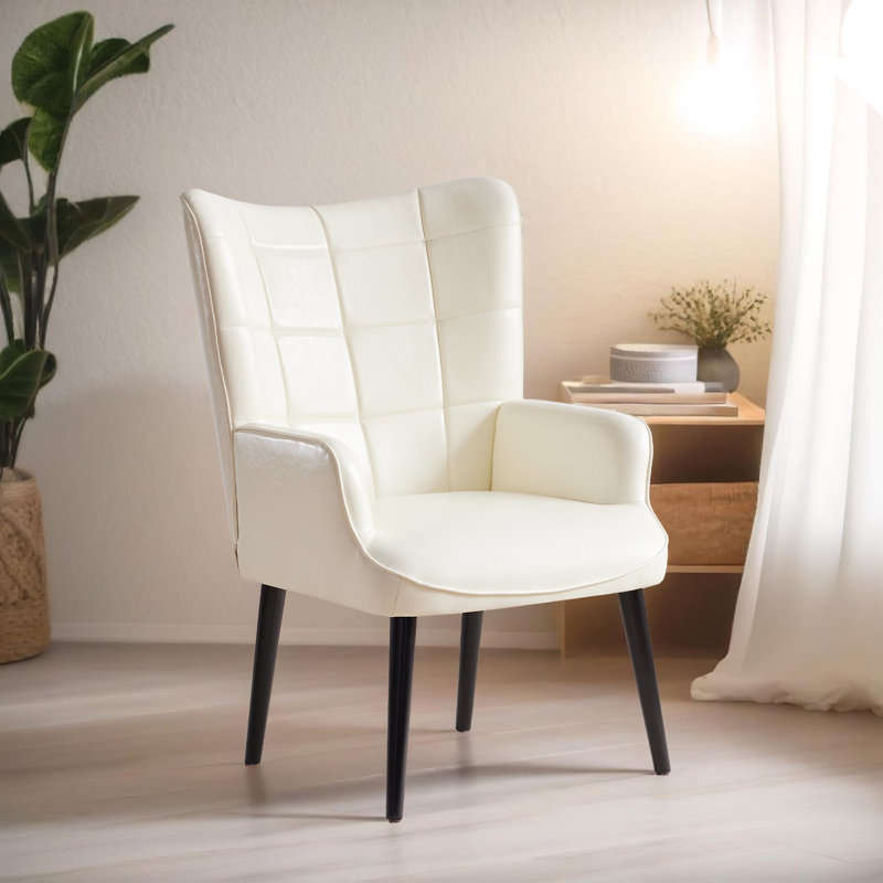 Fauteuil à oreilles Ardyn, Noir, Similicuir crème