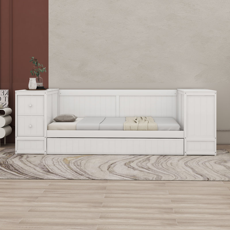 Lit de jour avec accoudoirs de rangement Dallana, Blanc