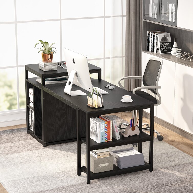 Tribesigns 78 Inches Computer Desk, Extra Large Two Person Office Desk with  Shelf, Double Workstation Desk for Home Office(Black)