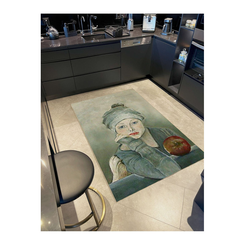 Tapis décoratif lavable pastel pomme et fille, Tapis de couloir 2 pi 6 po x 9 pi 10 po inclus
