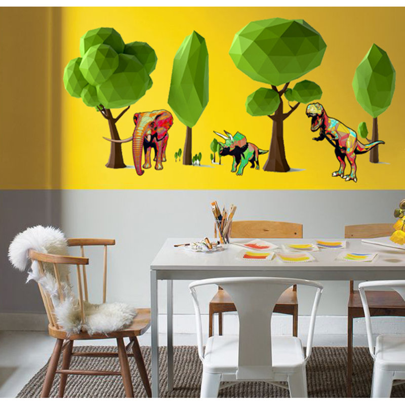 Décalcomanie murale dinosaure arbre polygonale, H 46 po x L 92 po