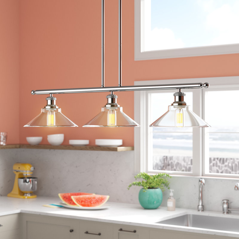 Luminaire suspendu linéaire à 3 lumières pour îlot de cuisine Reede, Or satiné