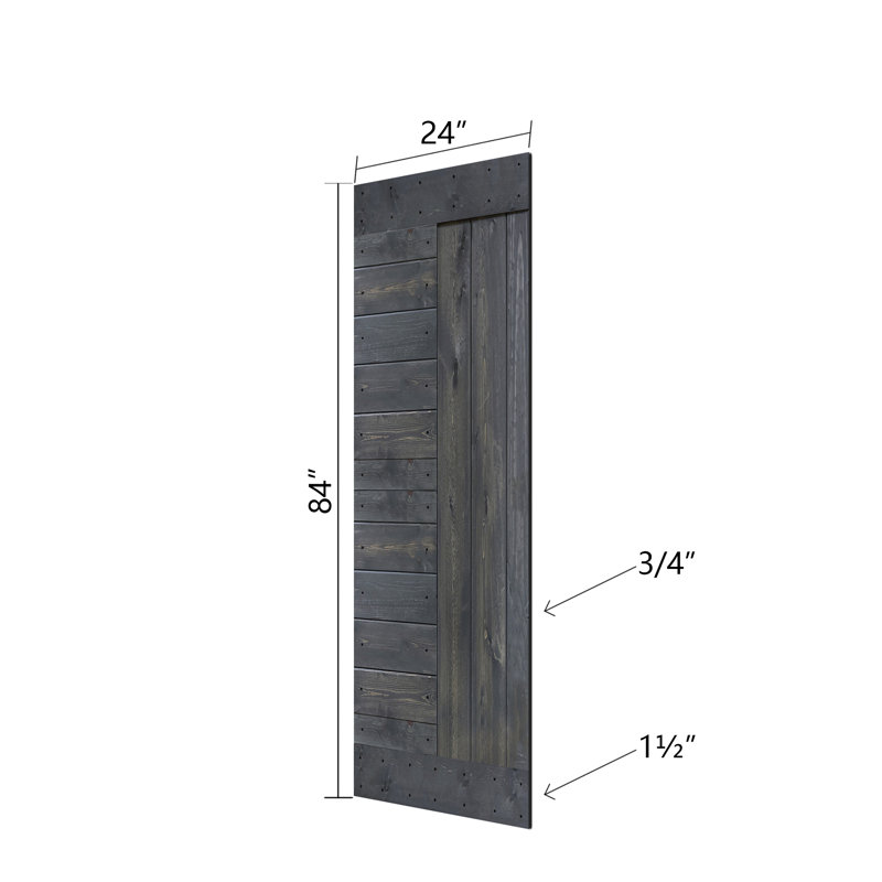 Carbon Gray Solid Wood Multipanel Sliding Barn Door Kit with Black Hardware