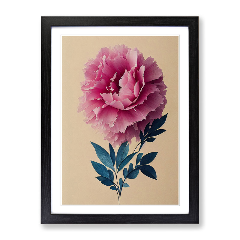 Peony Flower Torn Paper - Single Picture Frame Print, Black, 64cm H x 46cm W x 2cm D