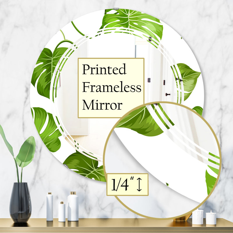 Miroir mural moderne sans cadre, H 31,5 po x l 31,5 po, Triple C feuilles de palmier II