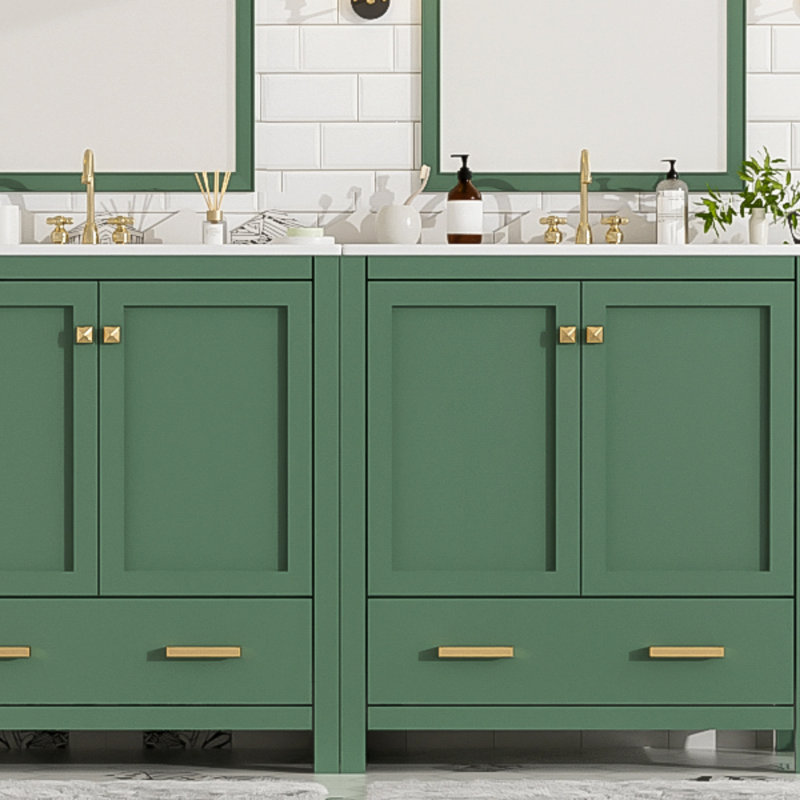 Ensemble de meuble-lavabo 60 po avec lavabos doubles (séparés), lavabos doubles en céramique, tablette de rangement et tiroirs séparés (miroir non inclus) - Solution de salle de bain moderne pour salles de bain spacieuses