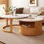 Élégante table basse gigogne avec plateau en marbre, rangement à deux niveaux et tiroir, idéale pour les espaces de vie organisés et élégants