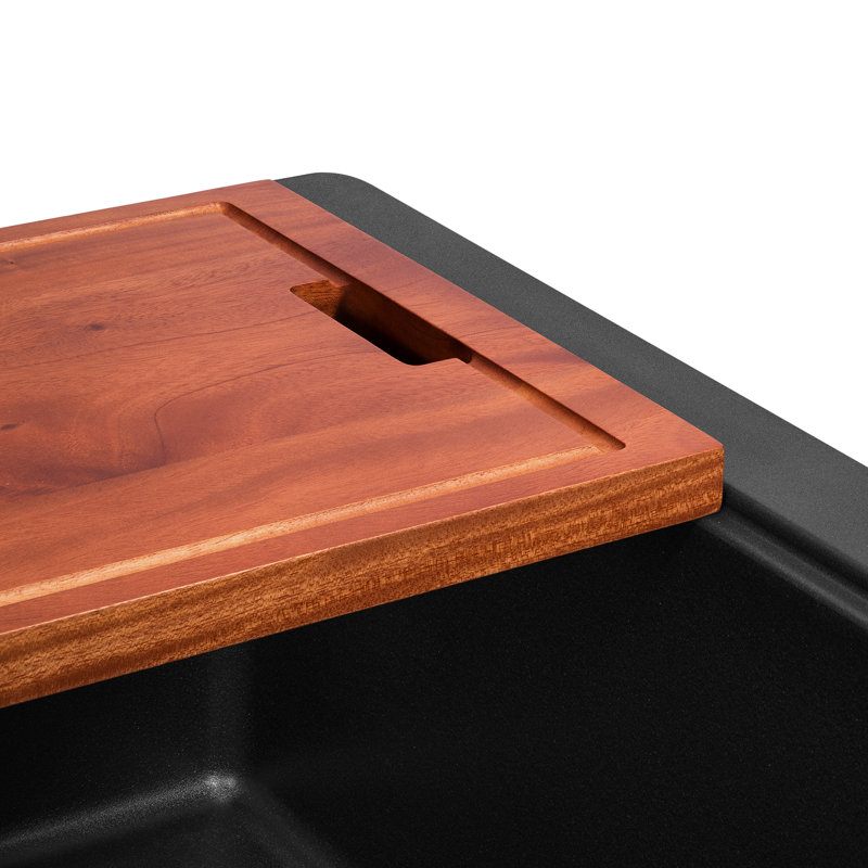 Ruvati 32-inch Granite Composite Quartz Workstation Undermount Single Bowl Kitchen Sink, Matte Black