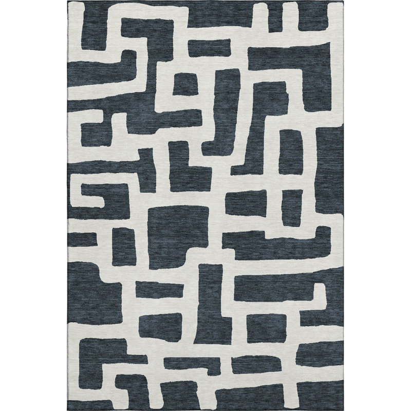 Premium Machine Washable Prisco Black Rug, Rectangle 2'6" x 3'10"