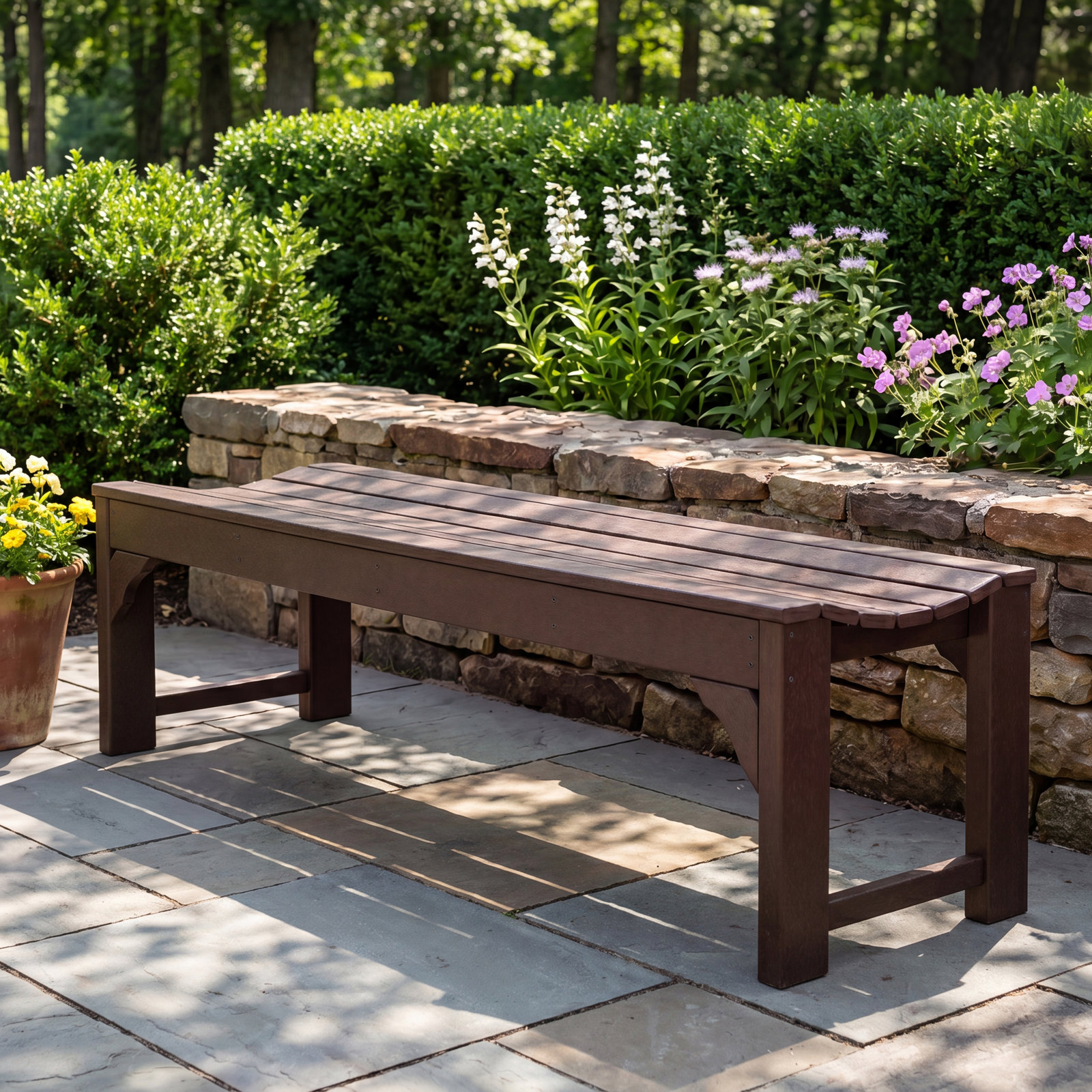 POLYWOOD® Traditional Garden 60" Picnic Bench, Mahogany, 60"