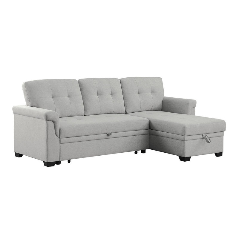 Jardin 84"W Light Gray Linen Reversible Sleeper Sectional Sofa With Storage Chaise, Light Gray Linen