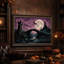 Pont de pierre et tour en ruine sous une lune violette - Toile murale d'Halloween-1573228257
