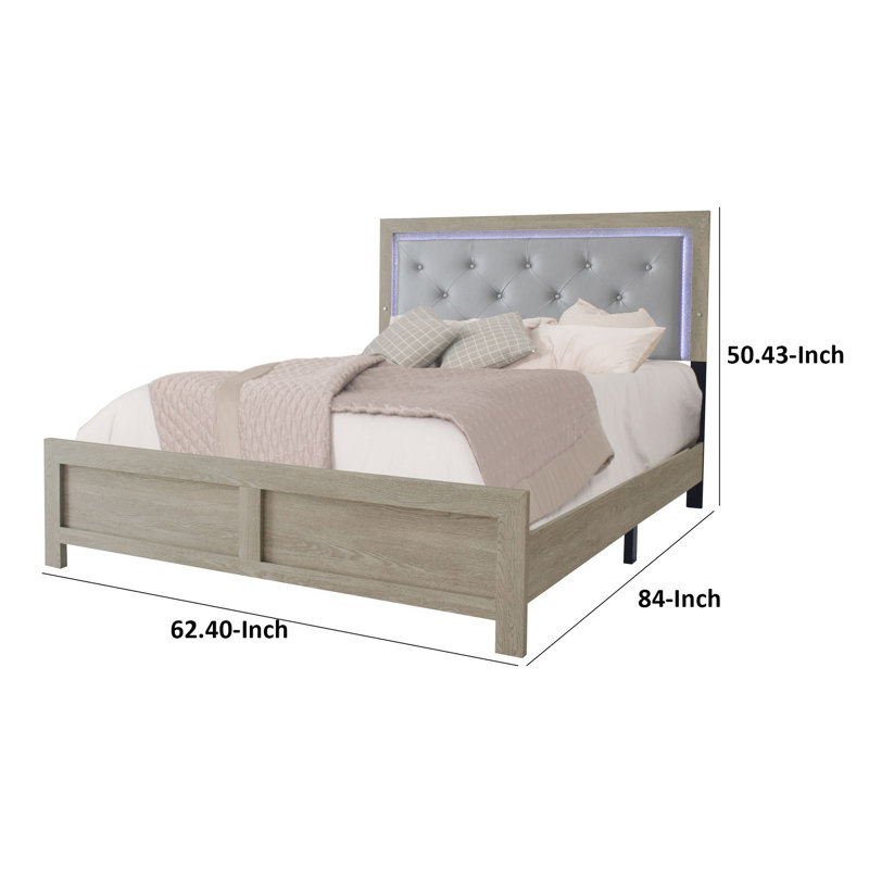 Lit plateforme tapissier Salmas, Grand, Beige