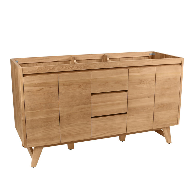 Coventry 61" Natural Teak Double Sink Vanity with Cala White Top