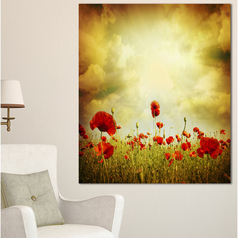 Coquelicots rouges sur fond grunge - reproduction de photo sur toile tendue, H 32 po x l 16 po x P 1 po