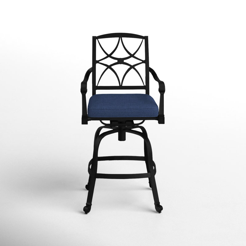 Wiltshire Outdoor Swivel Bar Stool, Textured Black, 30.25", Canvas Navy Sunbrella® Canvas