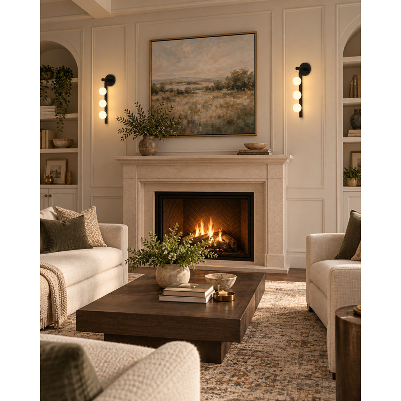 Transitional 3-Light Glass Wall Sconce , Matte Black
