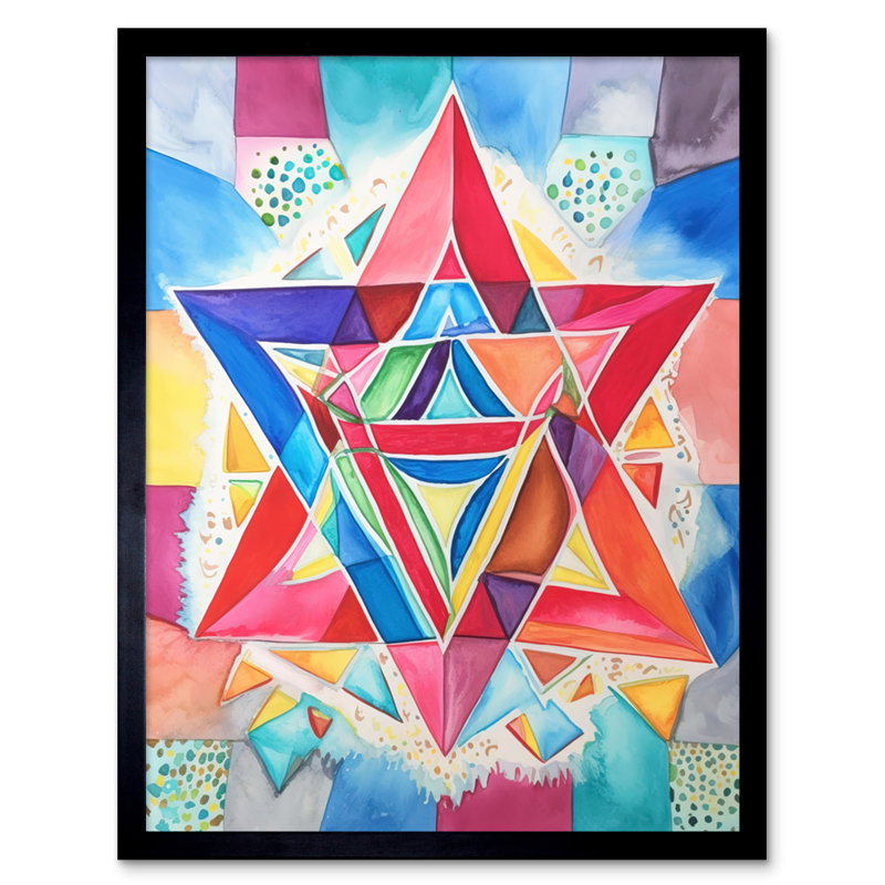Jewish Star Of David Bright Multicoloured Folk Art Watercolour Painting Artwork Framed Wall Art Print 9X7 Inch