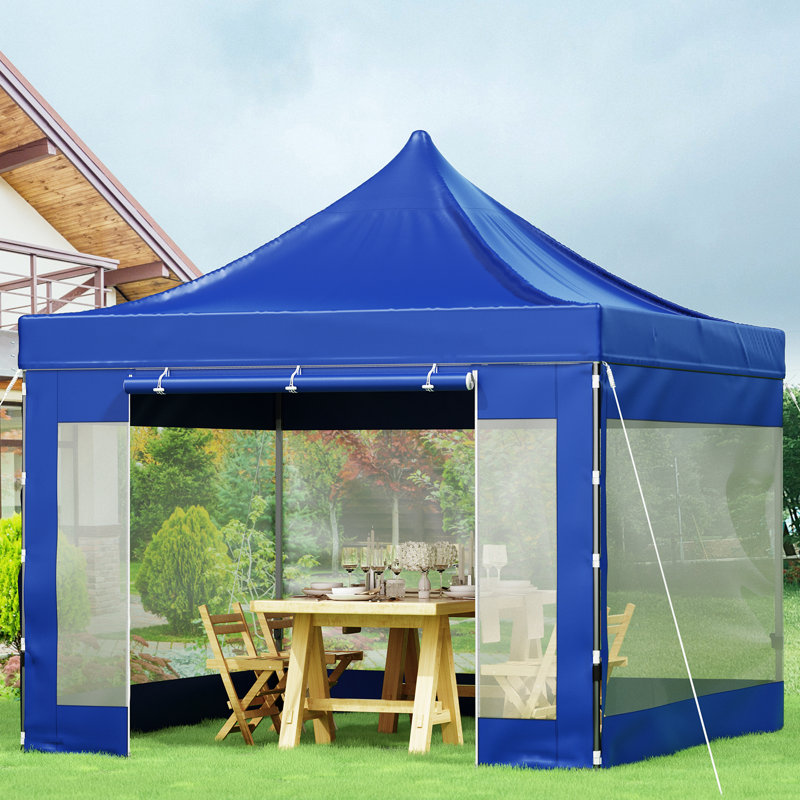 VEVOR 10x10 Blue Pop-Up Canopy Tent with Sidewalls and Wheeled Bag